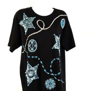 Marisa Christina Women's Cowgirl Embellished Jeweled Festival Top Medium Party